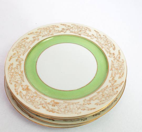 Japanese Tokyo China Green and Gold Side Plates (4)