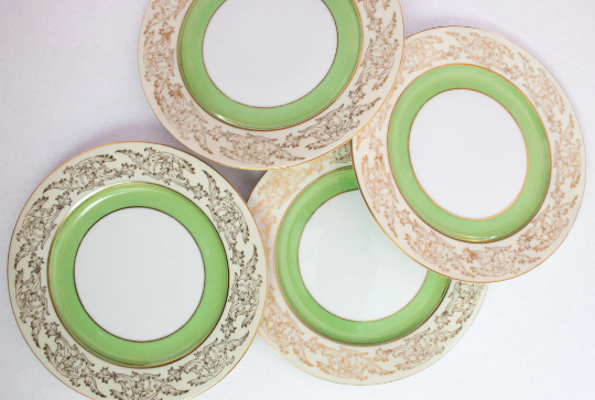 Japanese Tokyo China Green and Gold Side Plates (4)