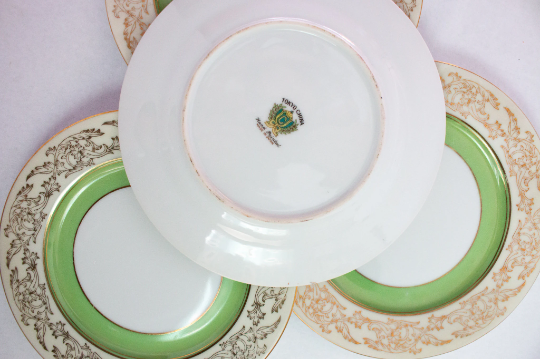 Japanese Tokyo China Green and Gold Side Plates (4)