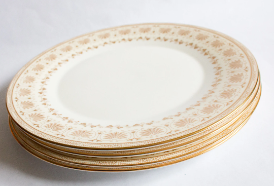 Minton 'Jubilee' Pattern Gold and White Art Deco Dinner Plates (4)