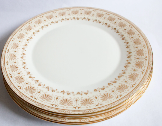 Minton 'Jubilee' Pattern Gold and White Art Deco Dinner Plates (4)