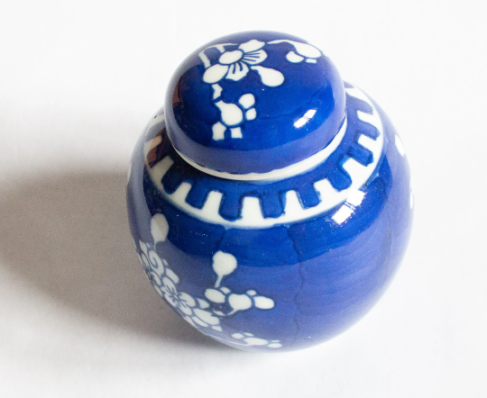 Blue and White Prunus Pattern Small Lidded Ginger Jar