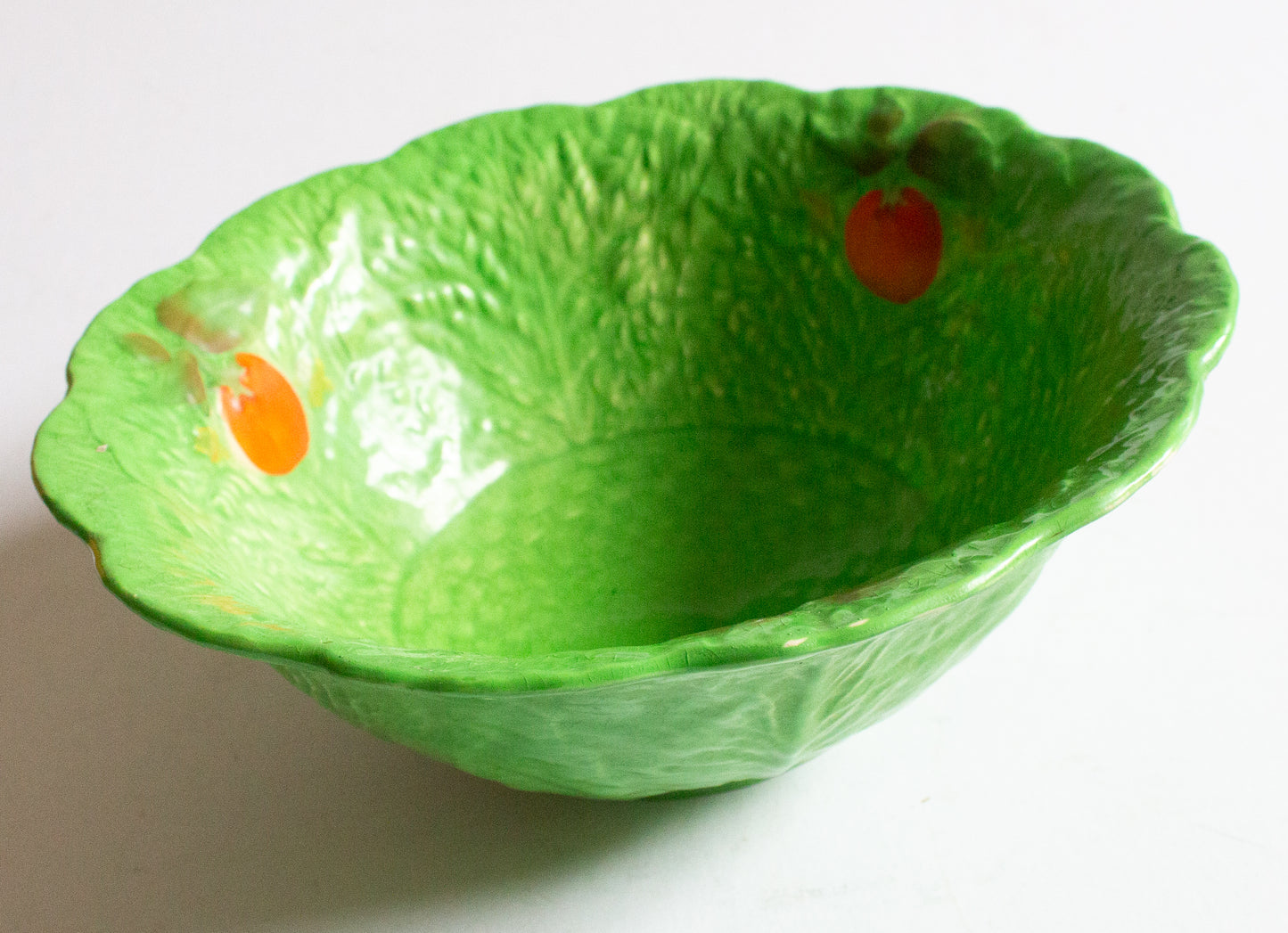 Vintage Crown Devon Fieldings Green Majolica Leaf Tomato Serving Dish