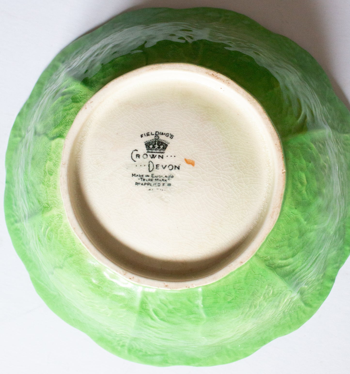 Vintage Crown Devon Fieldings Green Majolica Leaf Tomato Serving Dish