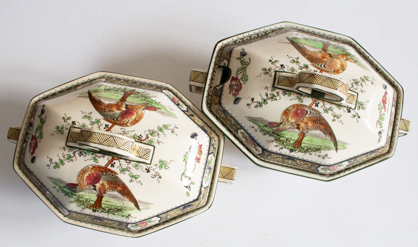 Art Deco Royal Doulton 'Pekin' Pattern Small Lidded Tureens with Original Bases (2)