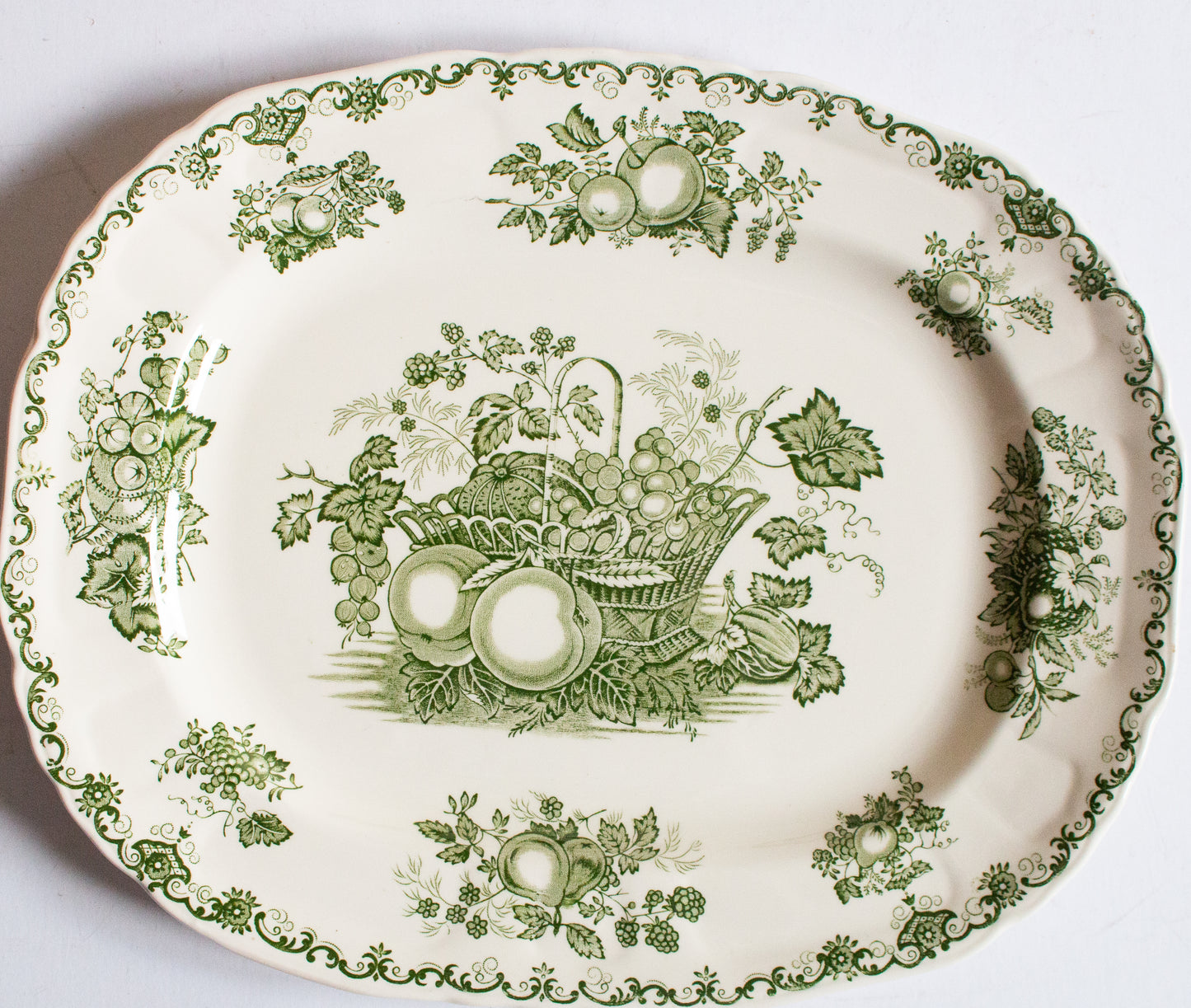 Masons Ironstone 'Fruit Basket' Pattern Green and White Transferware Serving Platter