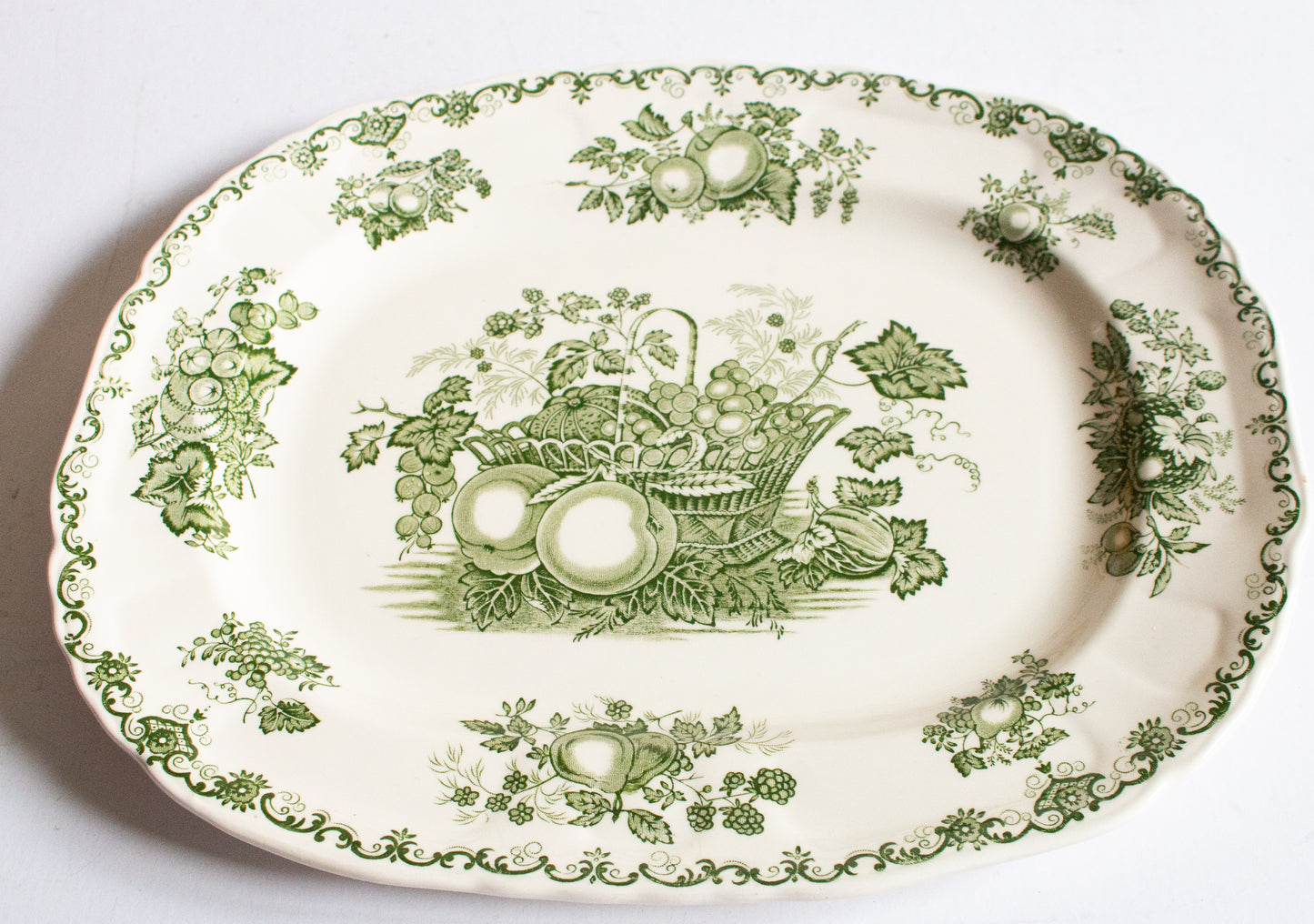 Masons Ironstone 'Fruit Basket' Pattern Green and White Transferware Serving Platter