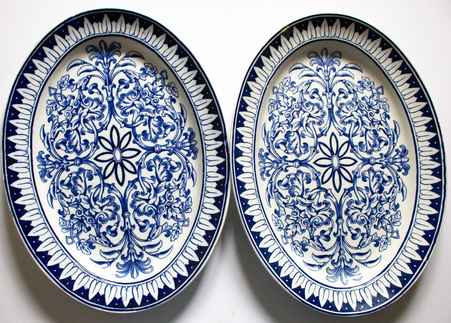 Brown Westhead Moore 'Teutonic' Pattern Blue and White Transferware Serving Platters (2)