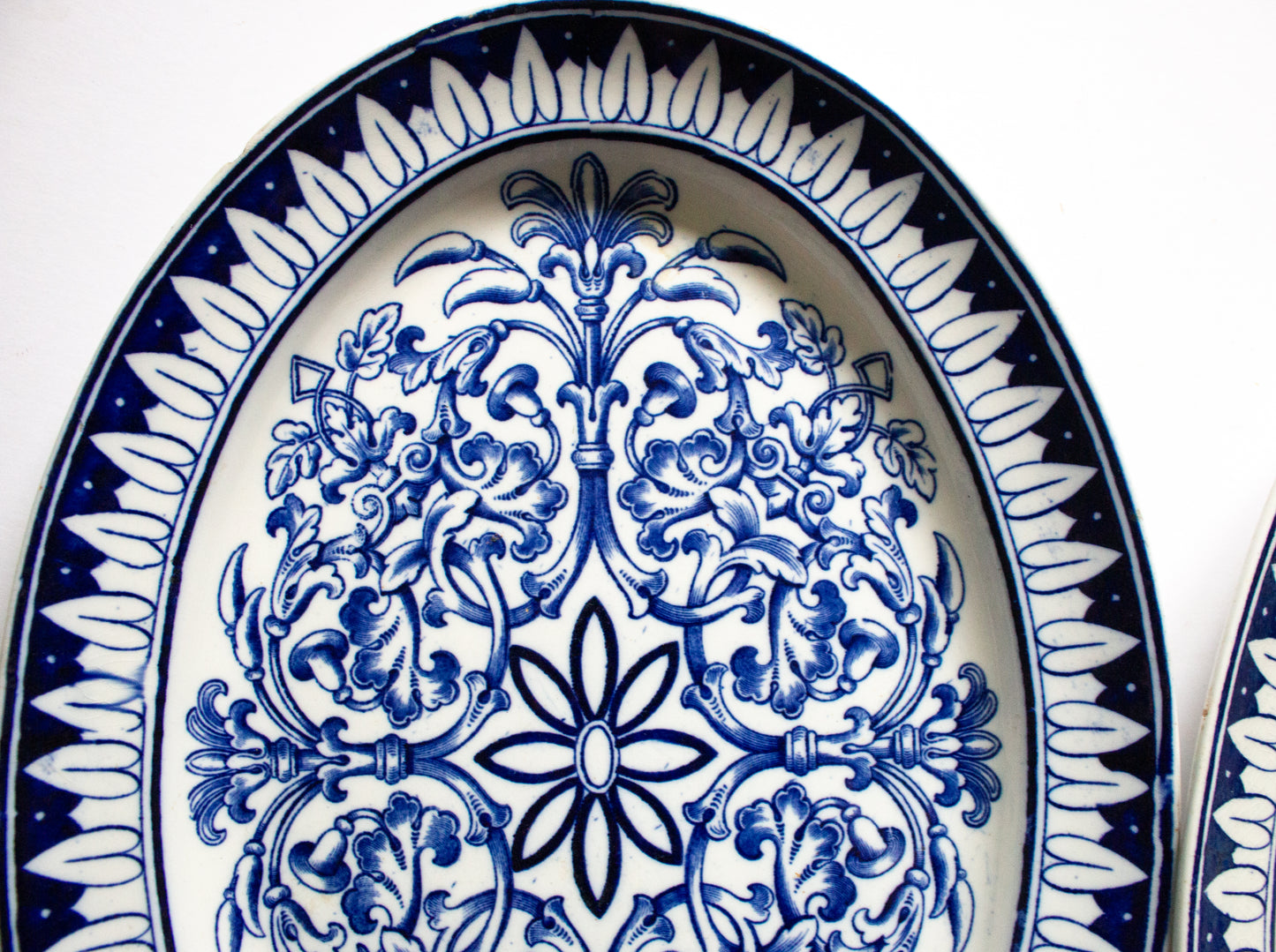 Brown Westhead Moore 'Teutonic' Pattern Blue and White Transferware Serving Platters (2)