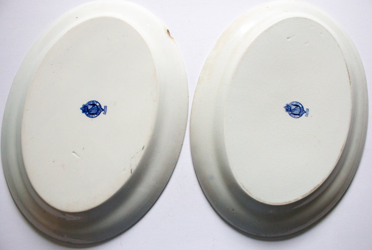 Brown Westhead Moore 'Teutonic' Pattern Blue and White Transferware Serving Platters (2)