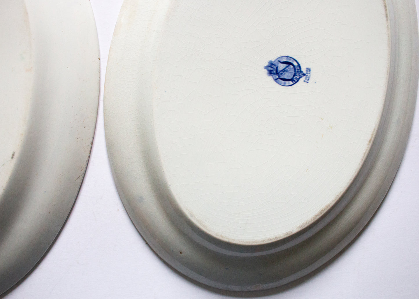 Brown Westhead Moore 'Teutonic' Pattern Blue and White Transferware Serving Platters (2)