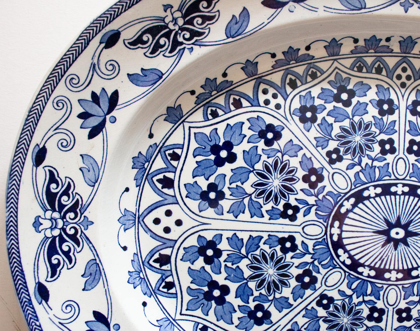 Antique Thomas Booth & Son 'Indian Ornament' Pattern Large Blue and White Transferware Meat Platter