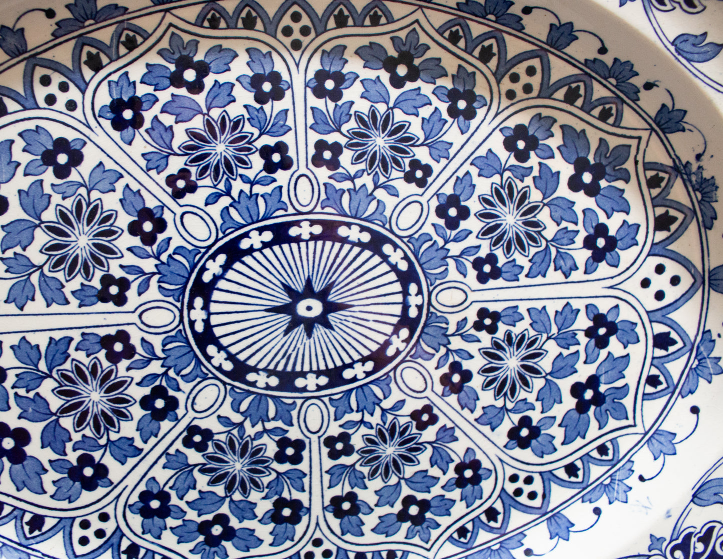 Antique Thomas Booth & Son 'Indian Ornament' Pattern Large Blue and White Transferware Meat Platter
