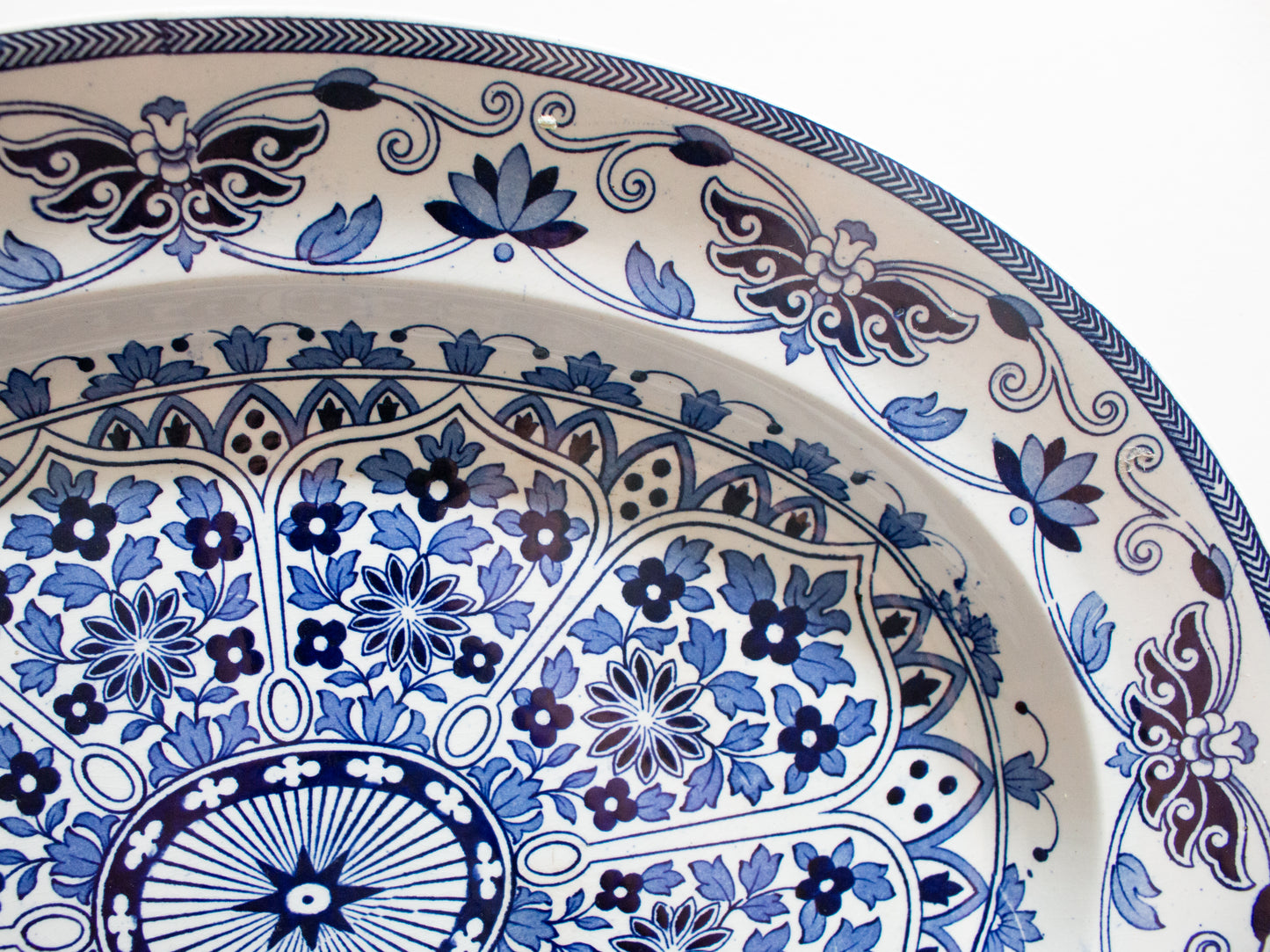 Antique Thomas Booth & Son 'Indian Ornament' Pattern Large Blue and White Transferware Meat Platter