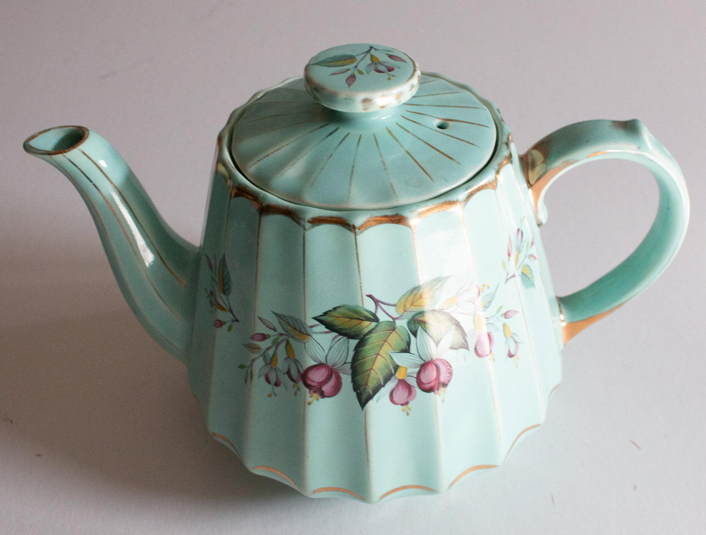 Vintage Sadler China Jade Green Teapot with Floral Detail