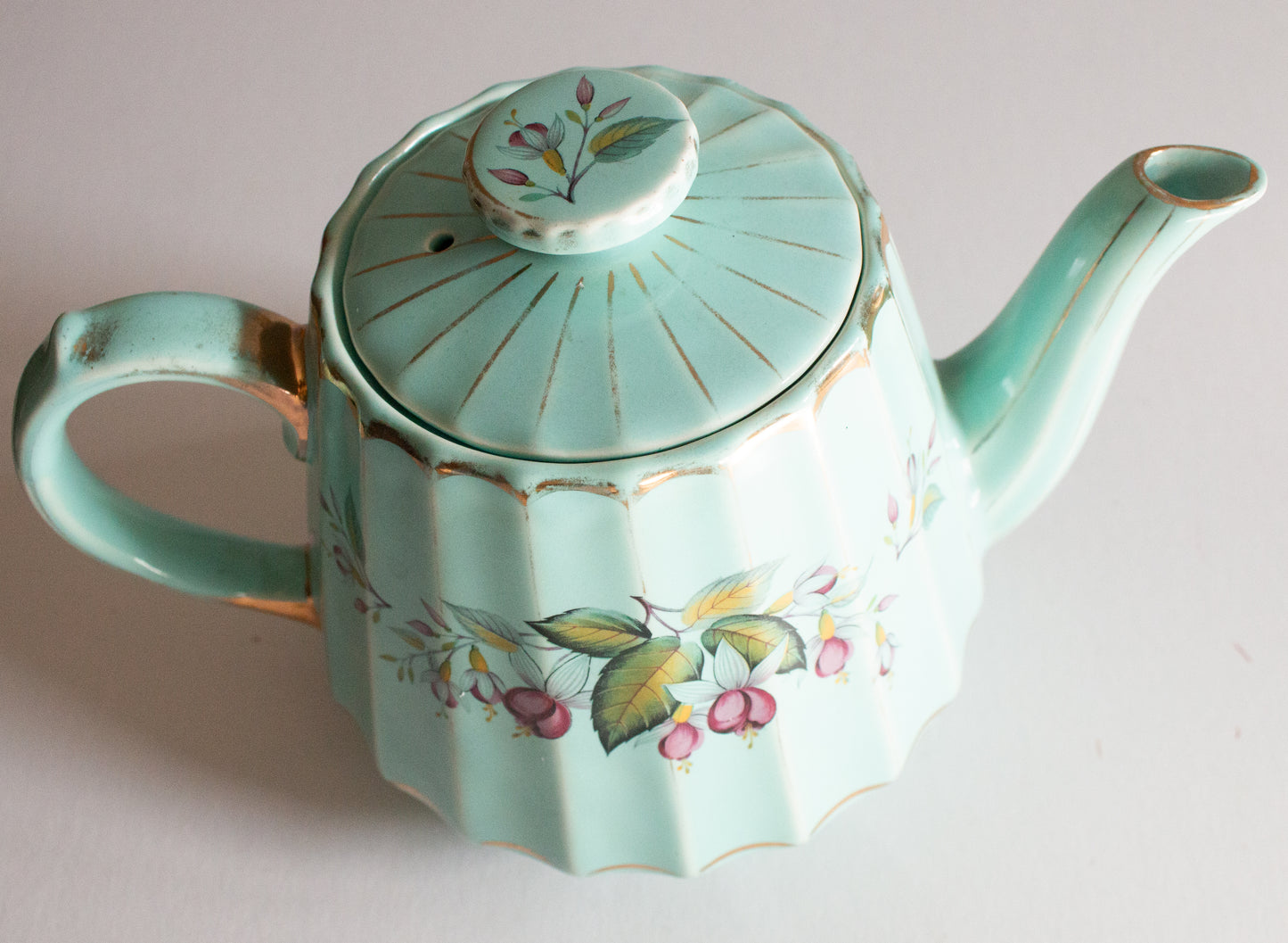 Vintage Sadler China Jade Green Teapot with Floral Detail