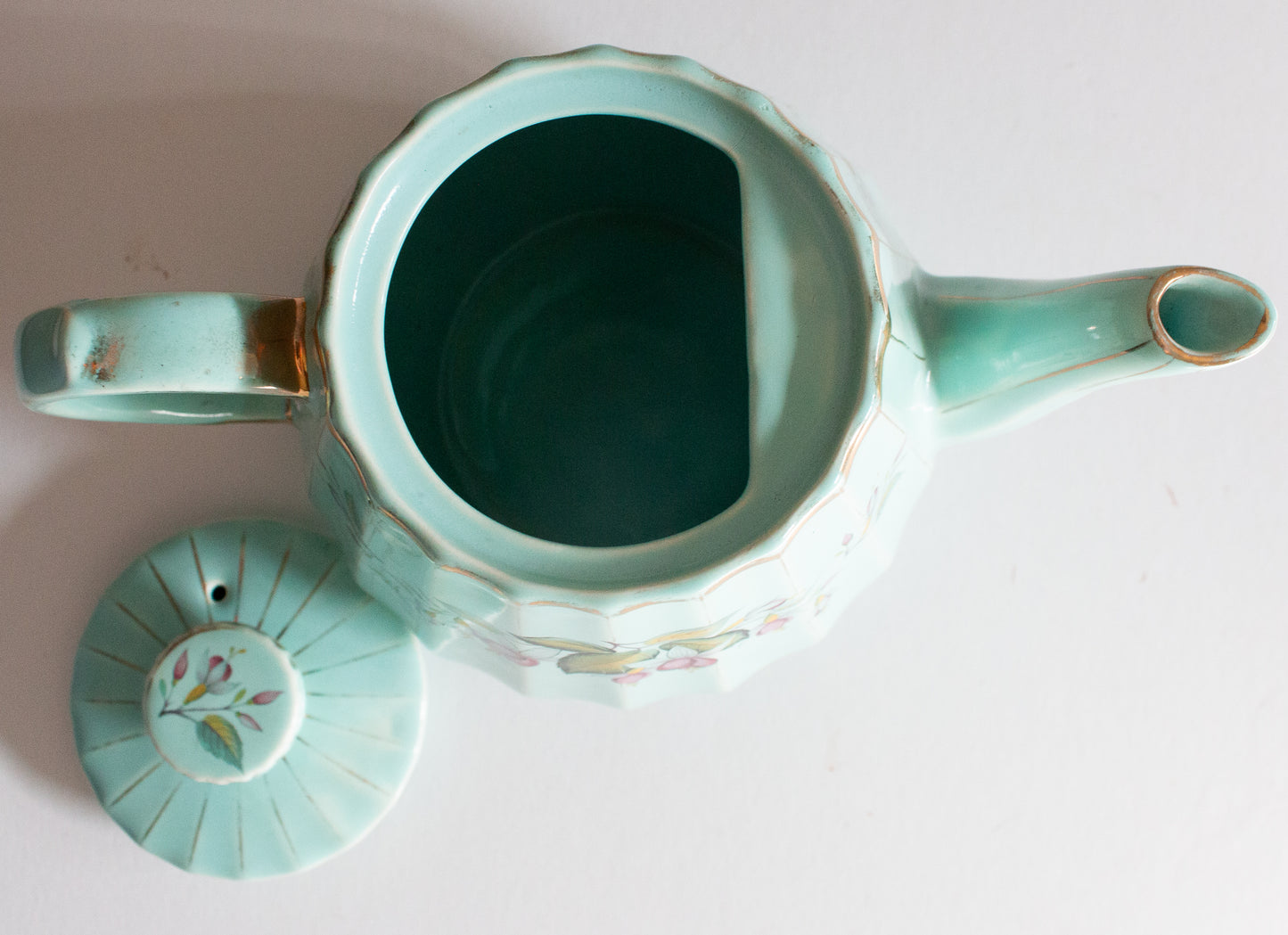 Vintage Sadler China Jade Green Teapot with Floral Detail