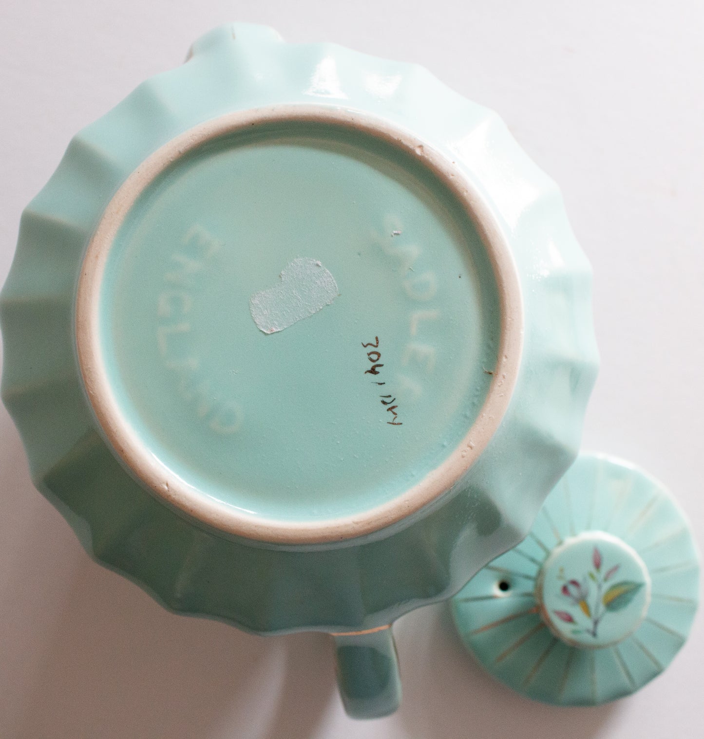 Vintage Sadler China Jade Green Teapot with Floral Detail