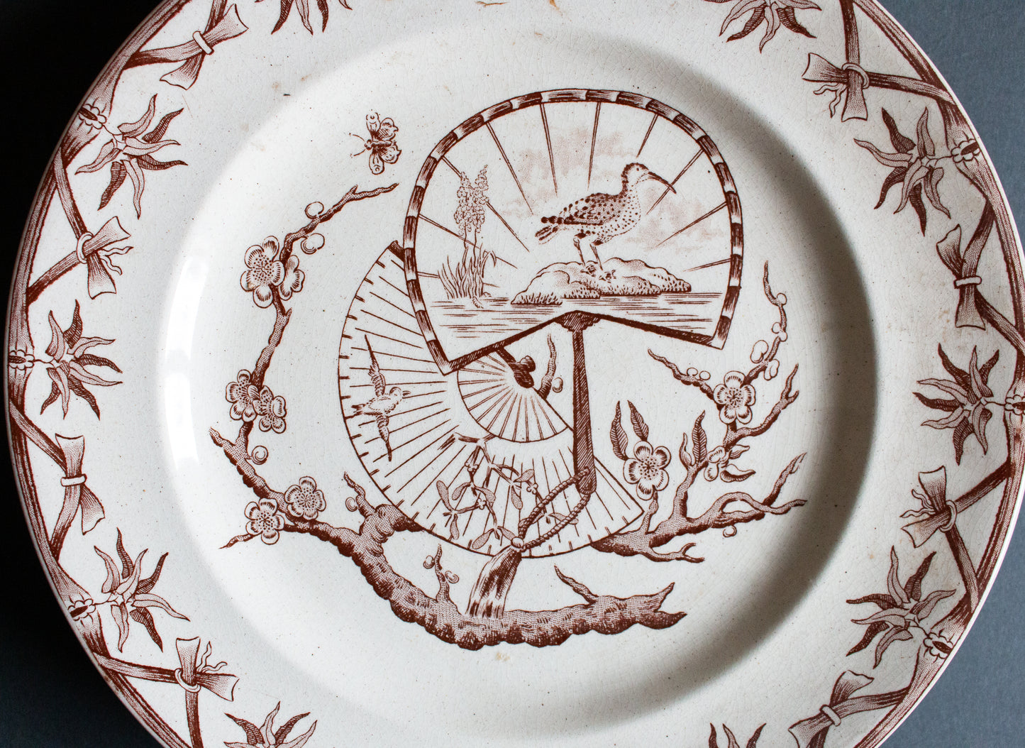 Bovey Tracey Potteries 'Fan' Pattern Brown and White Transferware 9.5" Plates (4)