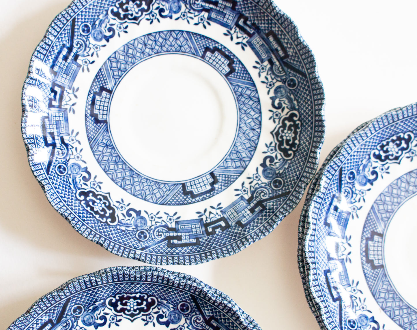 Royal Wessex 'Willow' Pattern Fluted Blue and White Transferware 5.5" Saucers (6)