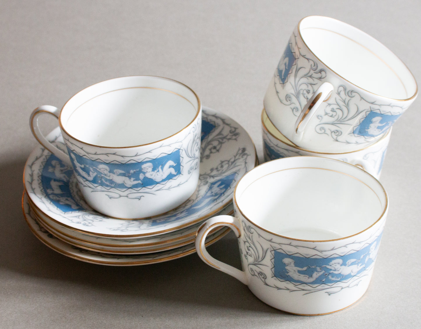 Coalport 'Revelry' Pattern Blue and White Teacups or Coffee Cups (5)