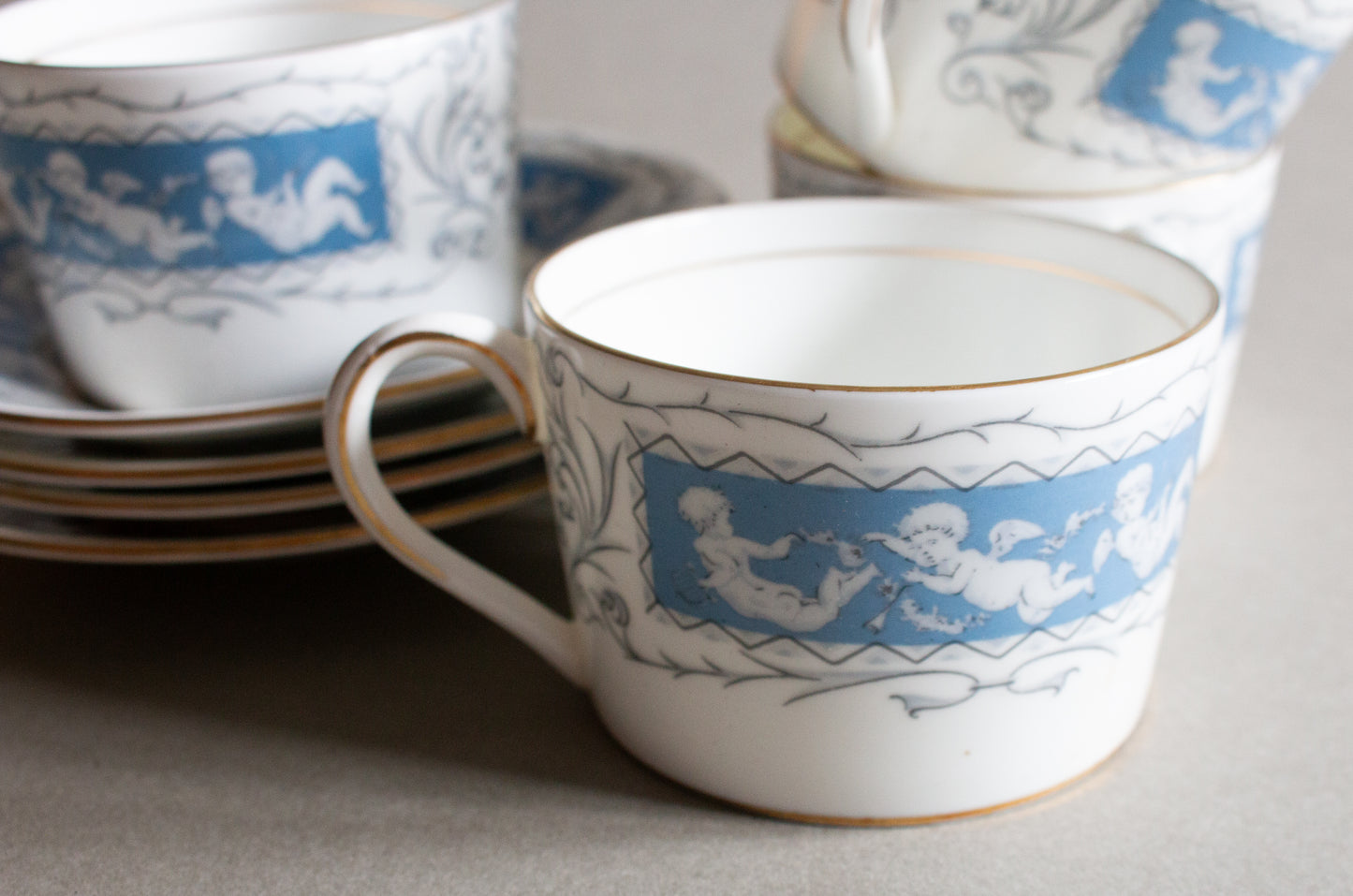Coalport 'Revelry' Pattern Blue and White Teacups or Coffee Cups (5)