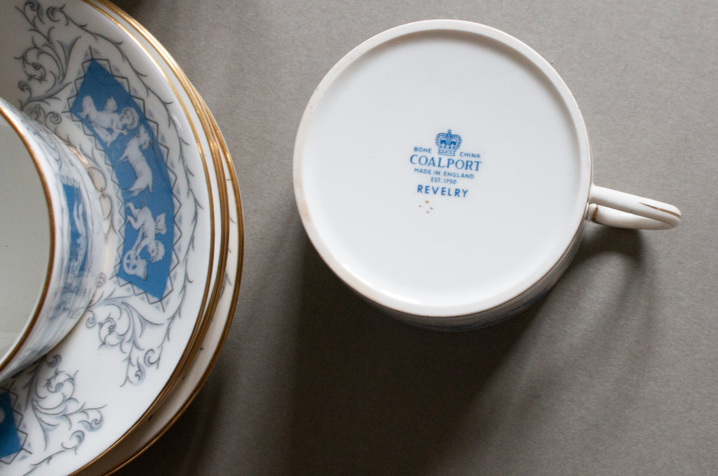 Coalport 'Revelry' Pattern Blue and White Teacups or Coffee Cups (5)