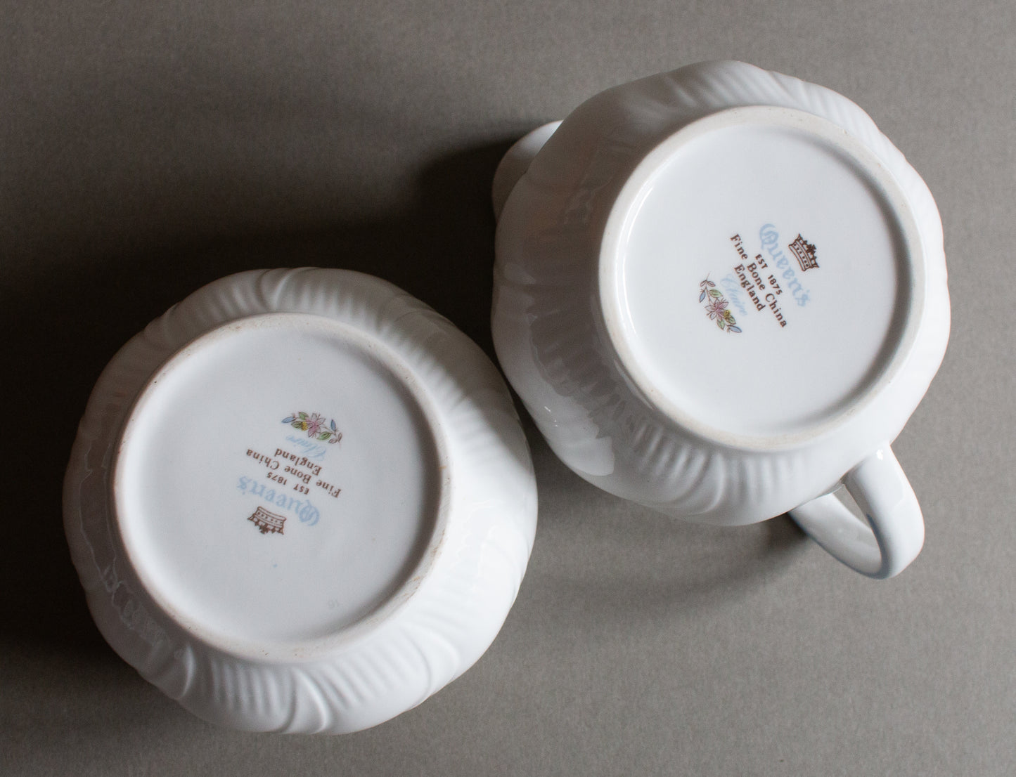 Queen's 'Claire' Pattern Sugar Bowl and Creamer Set