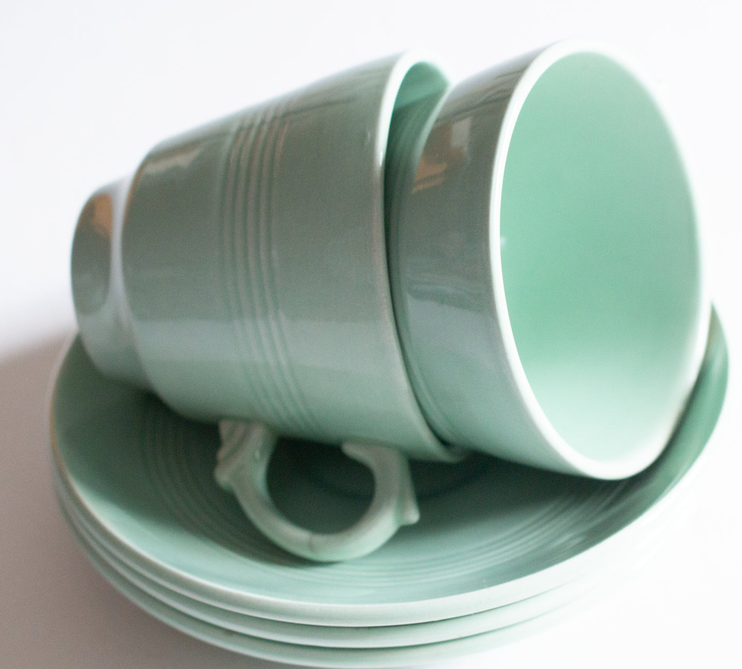 Woods Ware 'Beryl' Pattern Mint Green Expresso Coffee Cups and Saucers (2)