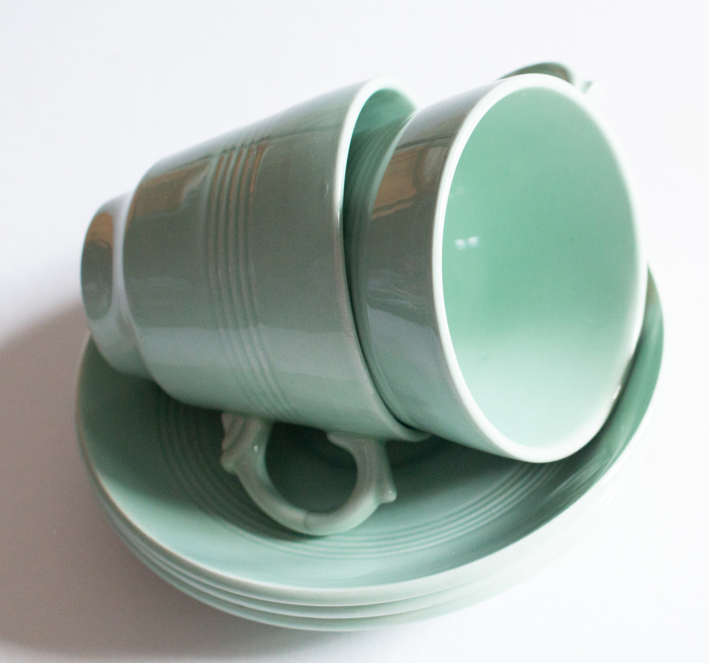Woods Ware 'Beryl' Pattern Mint Green Expresso Coffee Cups and Saucers (2)