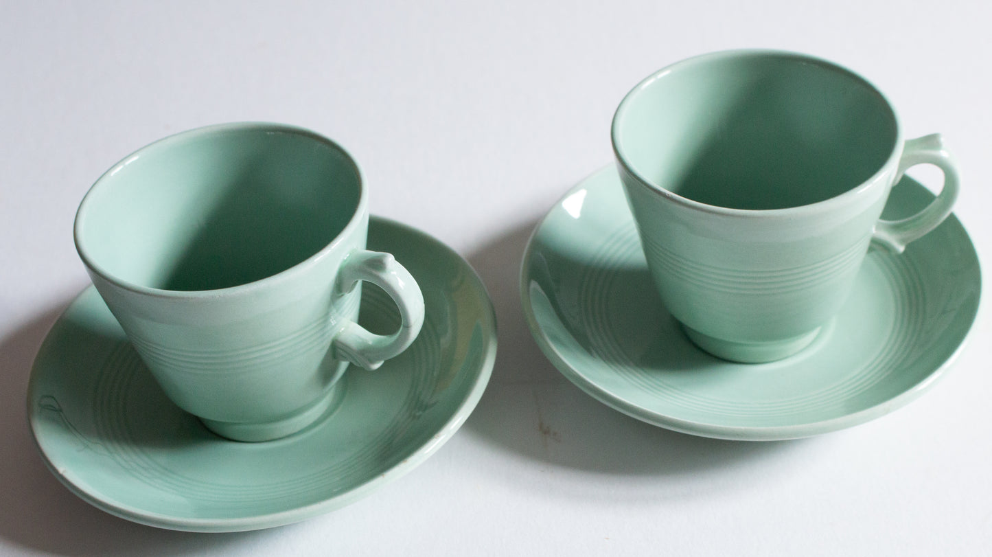 Woods Ware 'Beryl' Pattern Mint Green Expresso Coffee Cups and Saucers (2)
