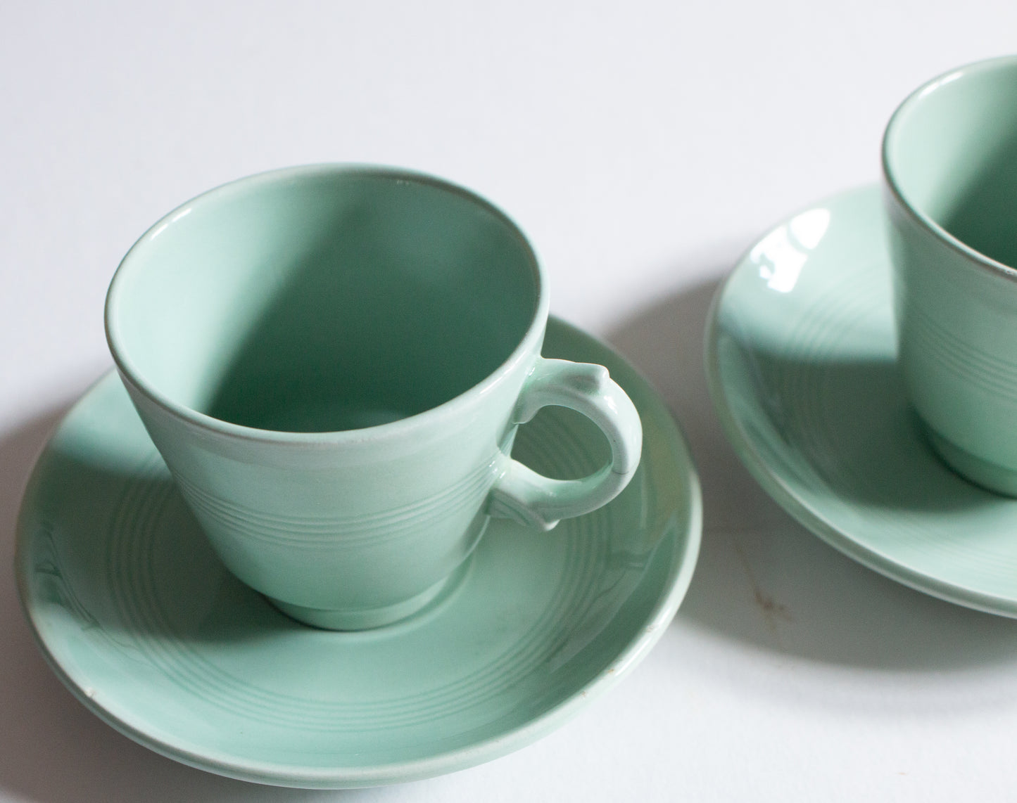 Woods Ware 'Beryl' Pattern Mint Green Expresso Coffee Cups and Saucers (2)