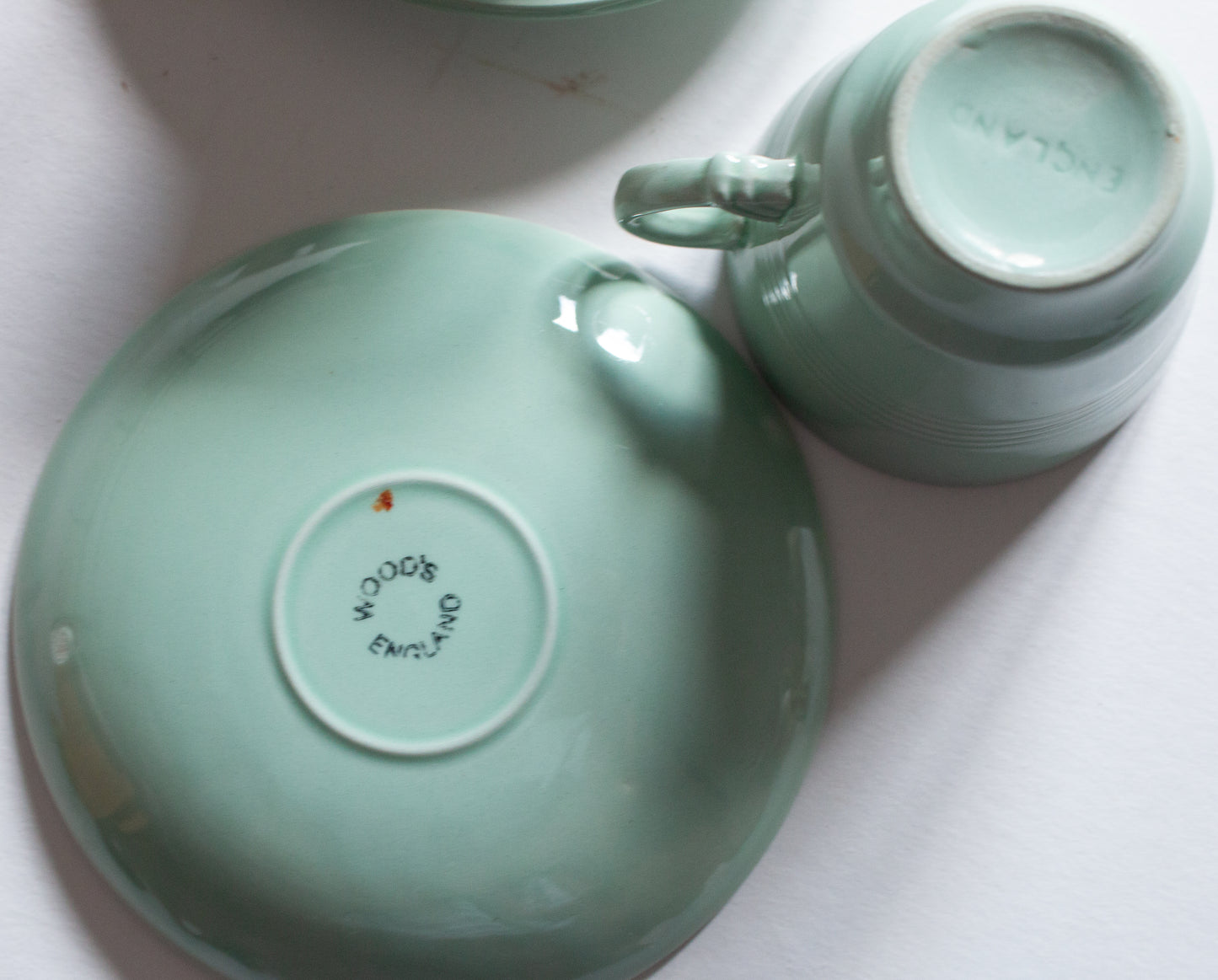 Woods Ware 'Beryl' Pattern Mint Green Expresso Coffee Cups and Saucers (2)