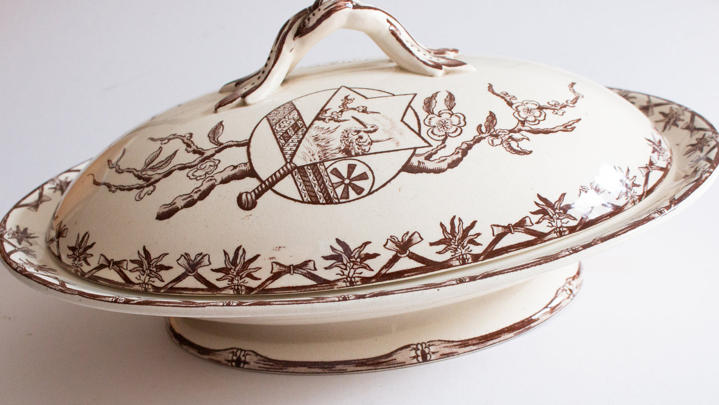Bovey Tracey Potteries 'Fan' Pattern Brown and White Transferware Lidded Tureen