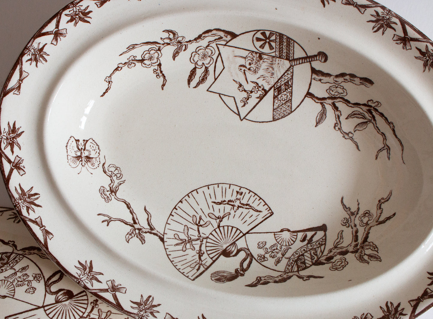 Bovey Tracey Potteries 'Fan' Pattern Brown and White Transferware Lidded Tureen