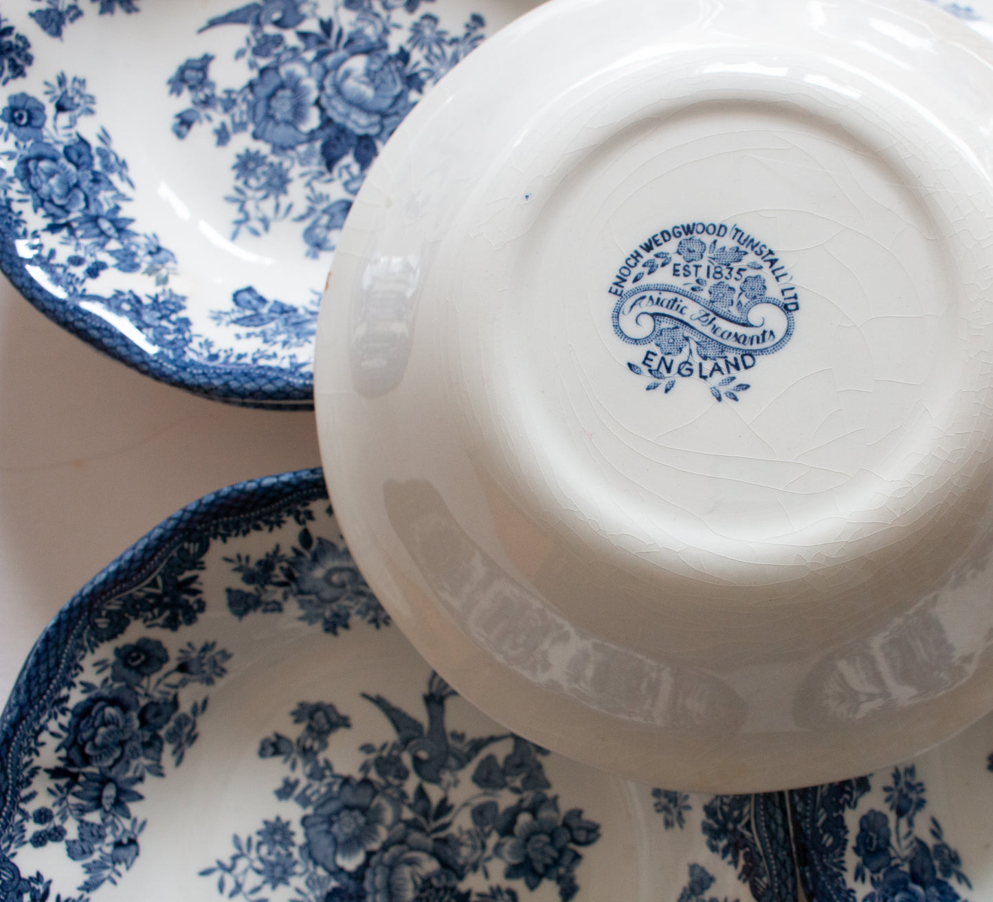Wedwood 'Asiatic Pheasants' Pattern Blue and White Transferware Cereal or Dessert Bowls (6)