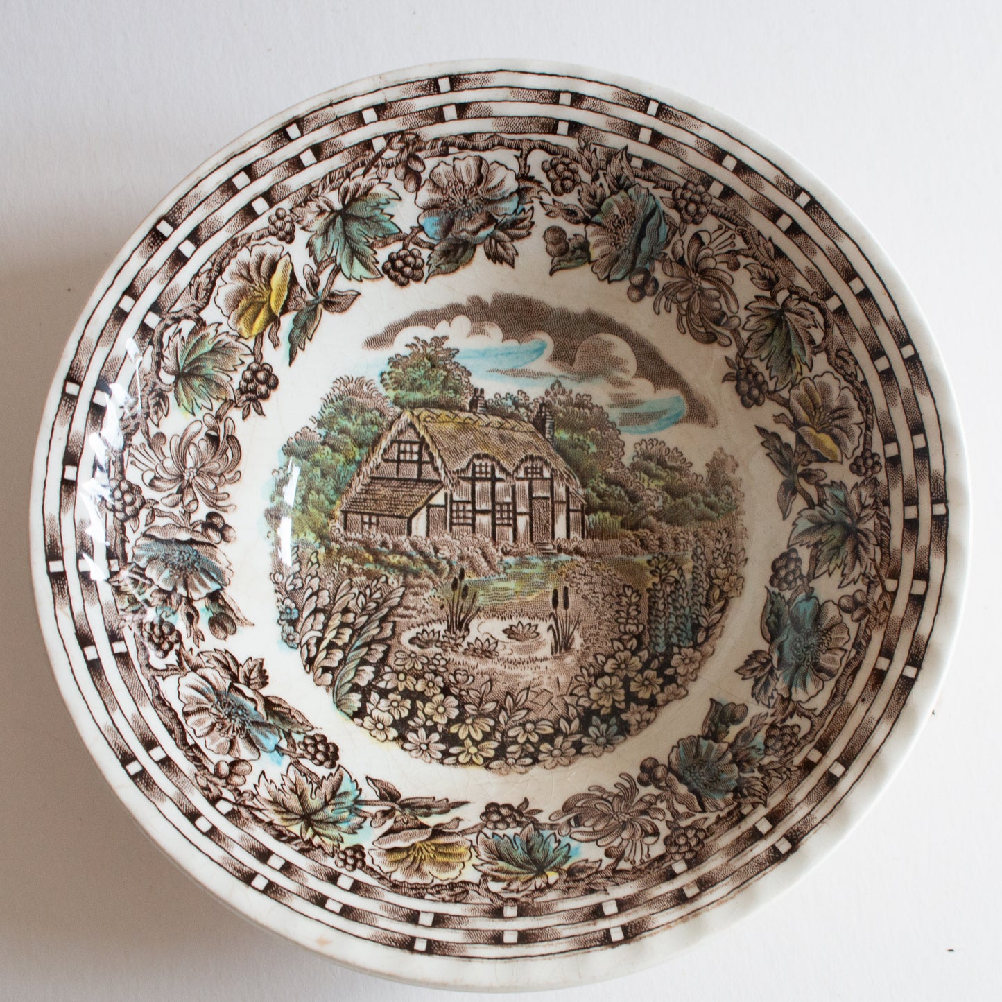 Barratts Staffordshire 'Cottage Garden' Brown Transferware Cereal or Dessert Bowls (2)