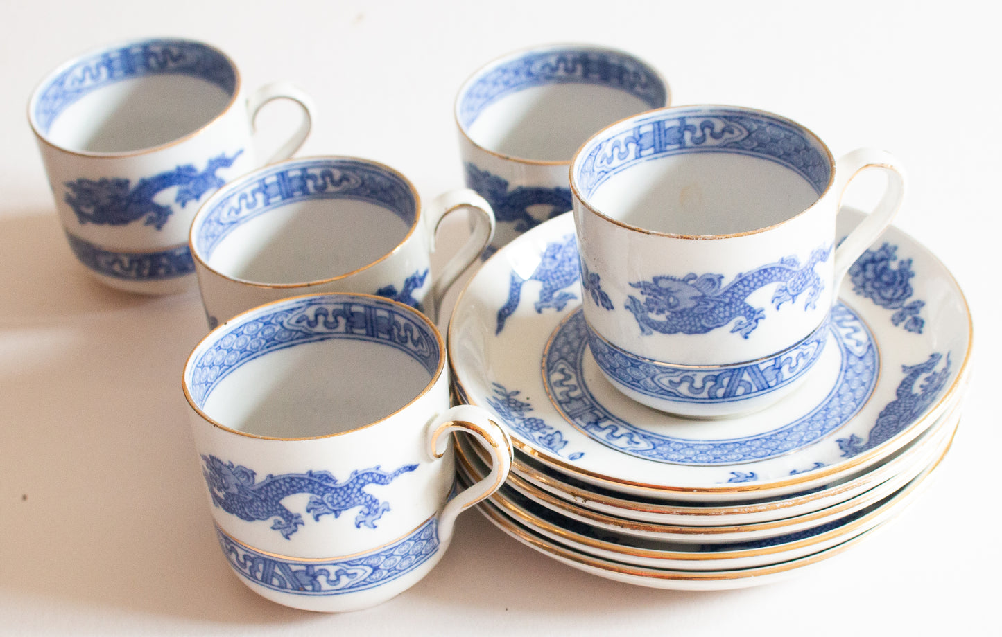 Cauldon England 'Blue Dragon' Coffee Cups and Sacuers (5)