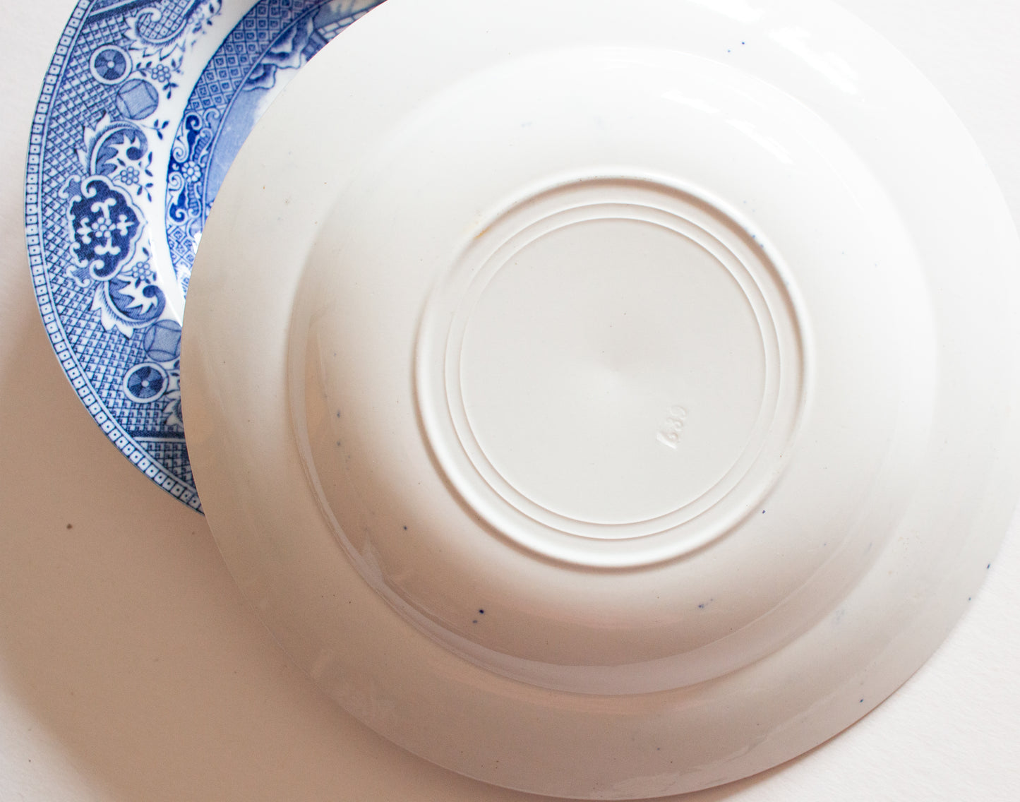 Vintage 'Willow' Pattern Blue and White Transferware Rimmed Soup Bowls (4)
