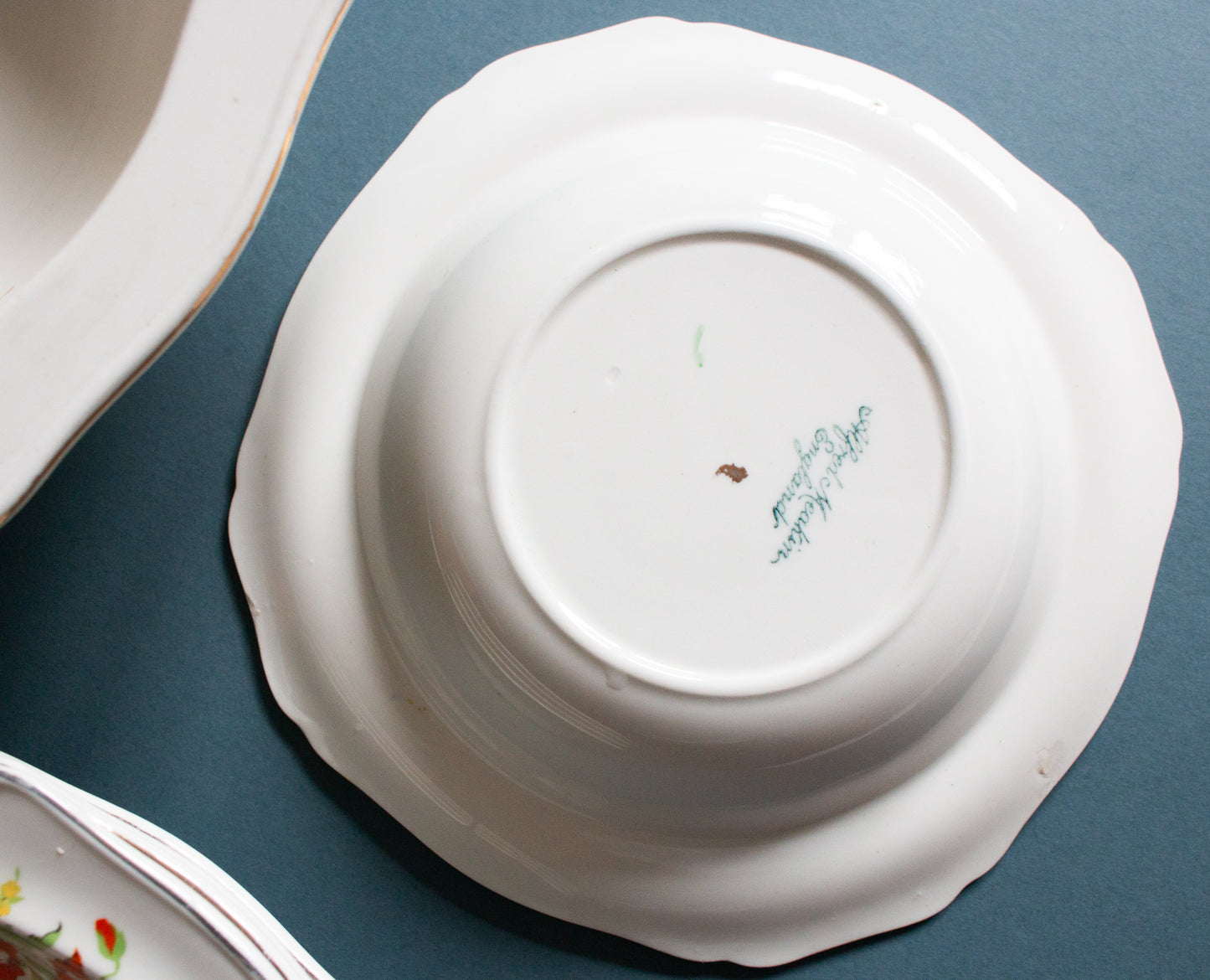 Vintage Alfred Meakin England Dessert Bowl Set with Bird and Floral Detail