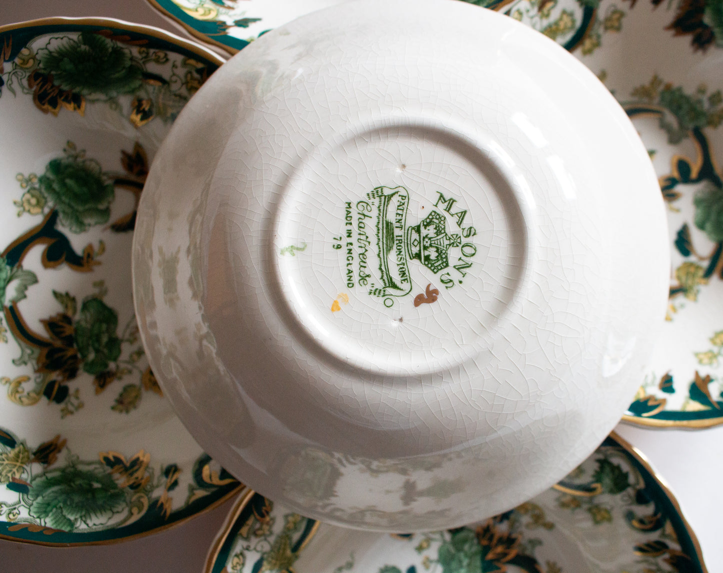Mason's Ironstone 'Chartreuse' Pattern Cereral or Dessert Bowls (6)