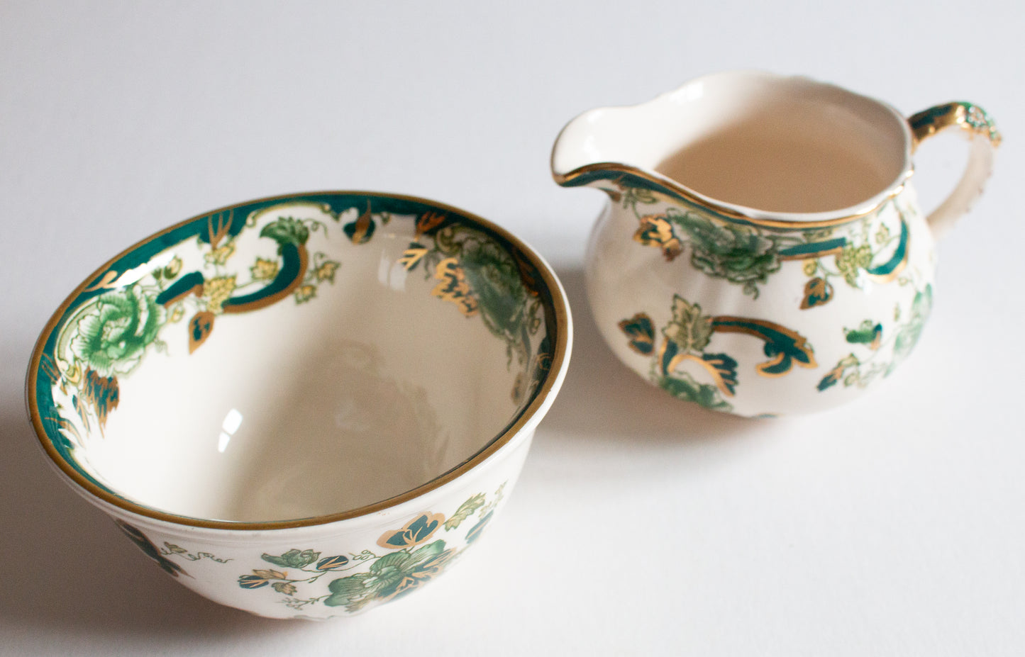 Mason's Ironstone 'Chartreuse' Pattern Sugar Bowl and Creamer Set