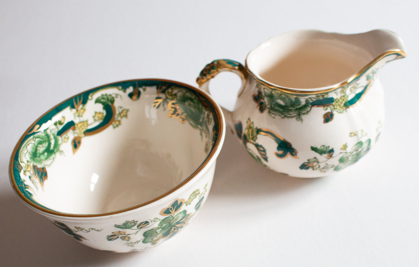 Mason's Ironstone 'Chartreuse' Pattern Sugar Bowl and Creamer Set