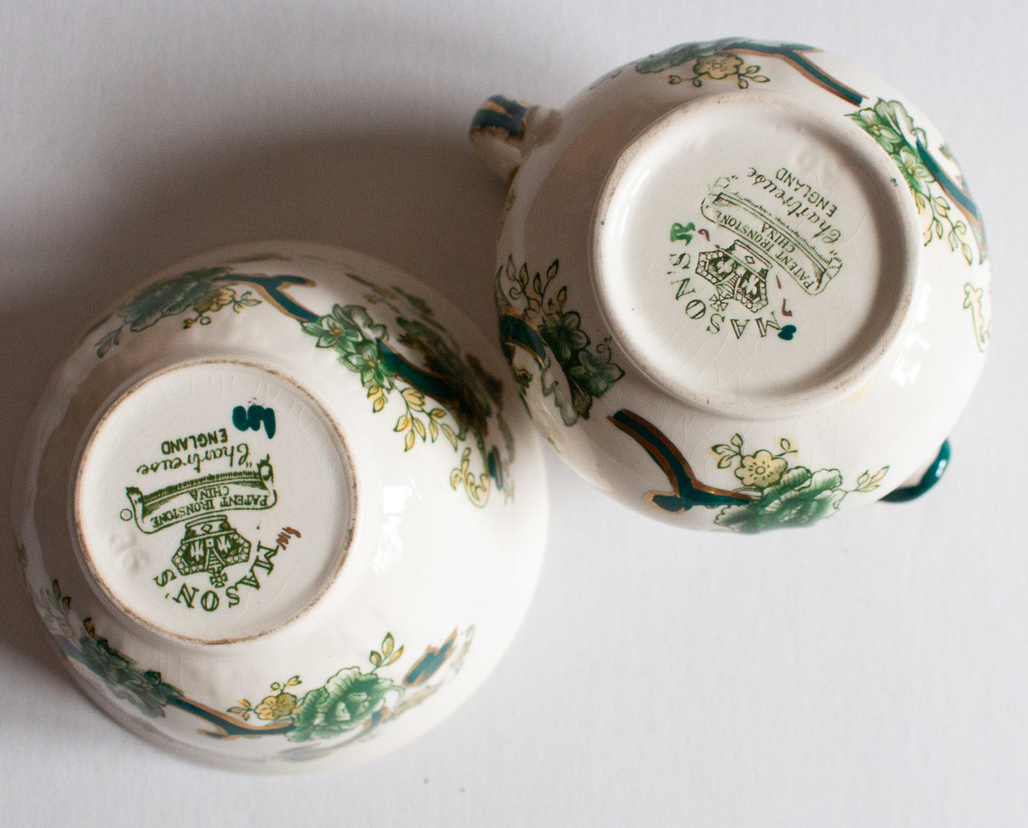 Mason's Ironstone 'Chartreuse' Pattern Sugar Bowl and Creamer Set