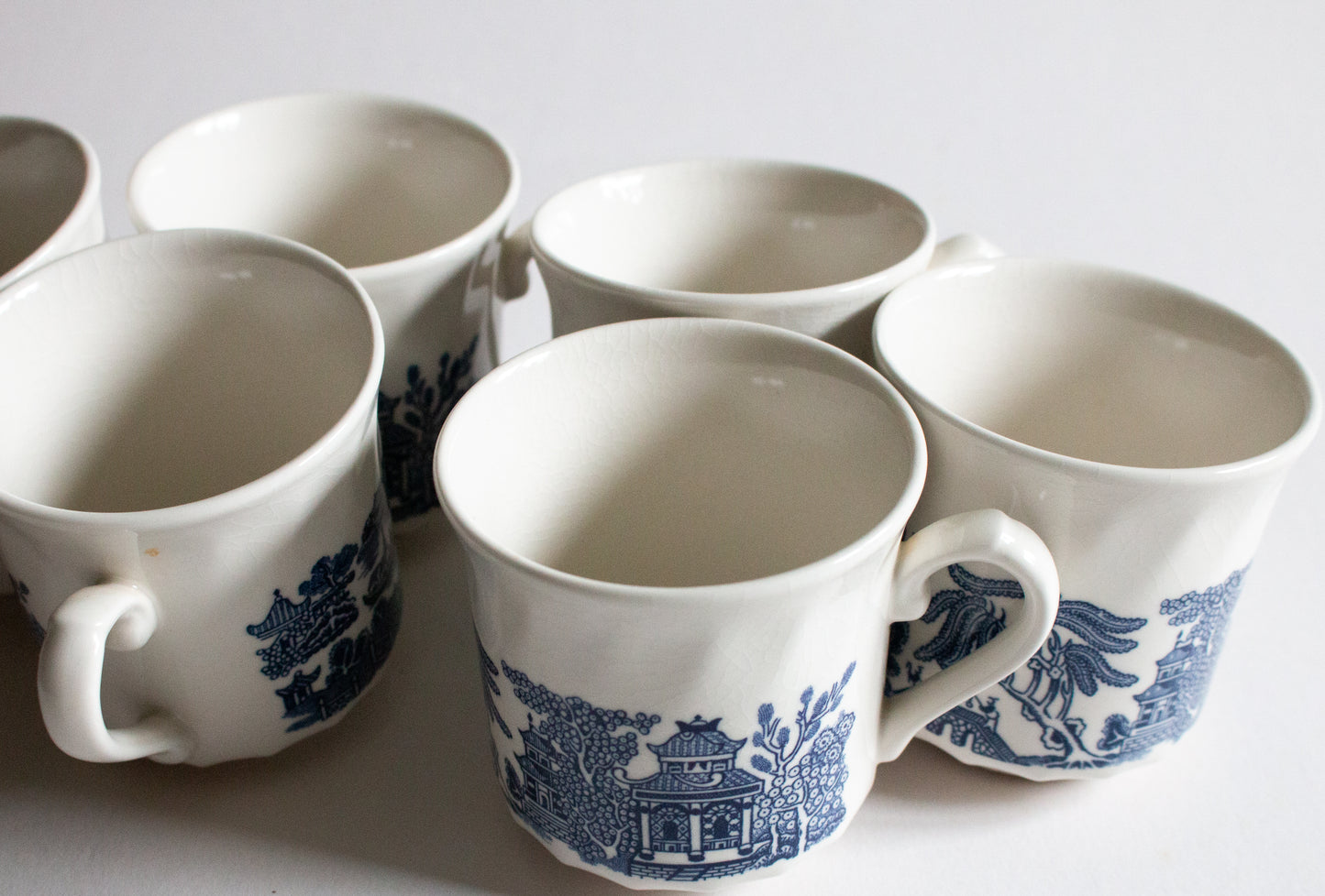 Churchill China Blue and White 'Willow' Pattern Teacups (6)