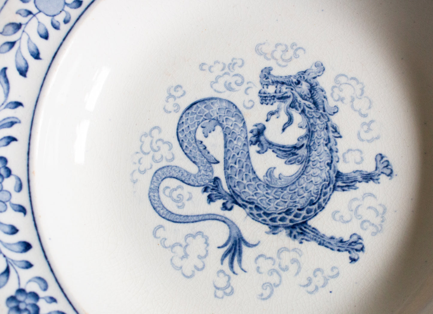 Adderleys Ltd. 'Shang' Pattern Rimmed Blue and White Transferware Soup Bowls or Fruit Saucer