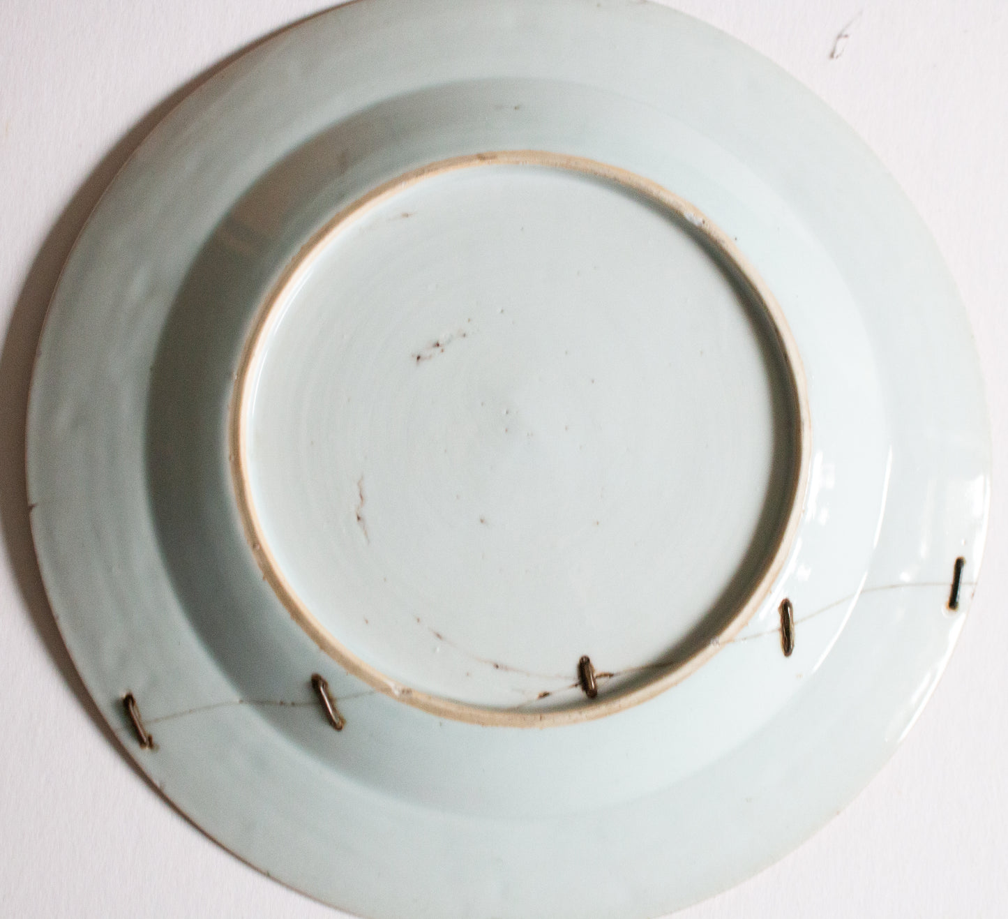 Antique Kangxi Period Eighteenth Century Blue and White 9" Plate with Staple Repair