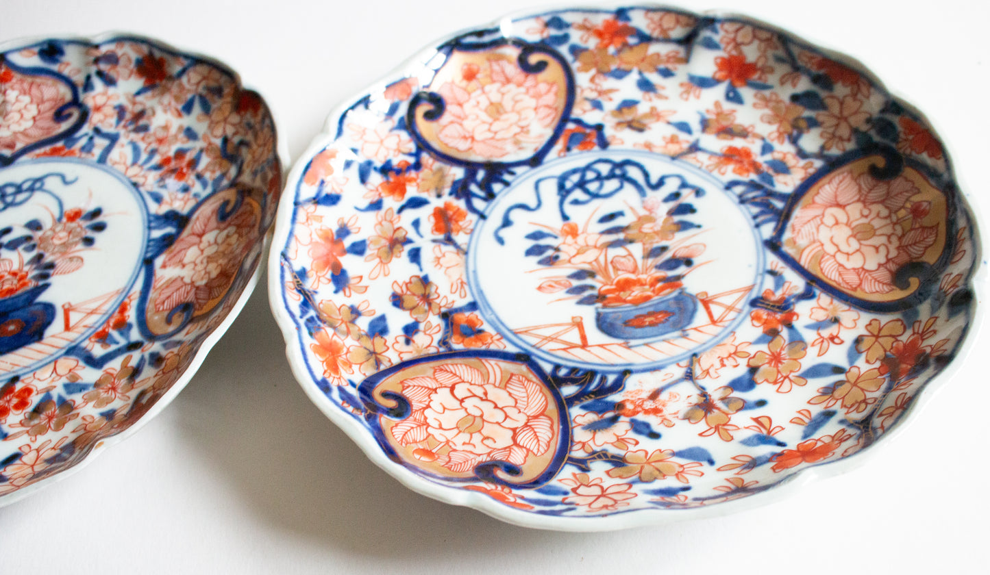 Antique Japanese Imari Hand Painted and Fluted Plates (2)