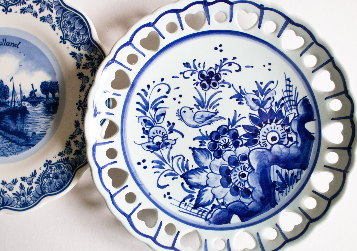 Delft Mismatched Blue and White Transferware 8" Pictorial Plates (2)