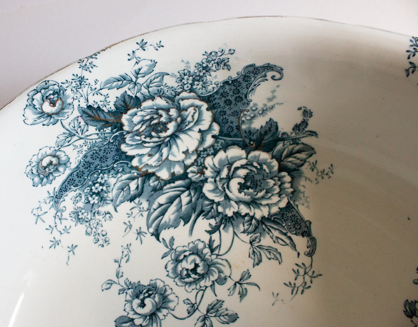 Stoke Pottery 'Peony' Antique Blue and White Transferware Wash Jug and Bowl